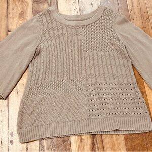 Karen Scott Women's Taupe Patchwork Knit Sweater